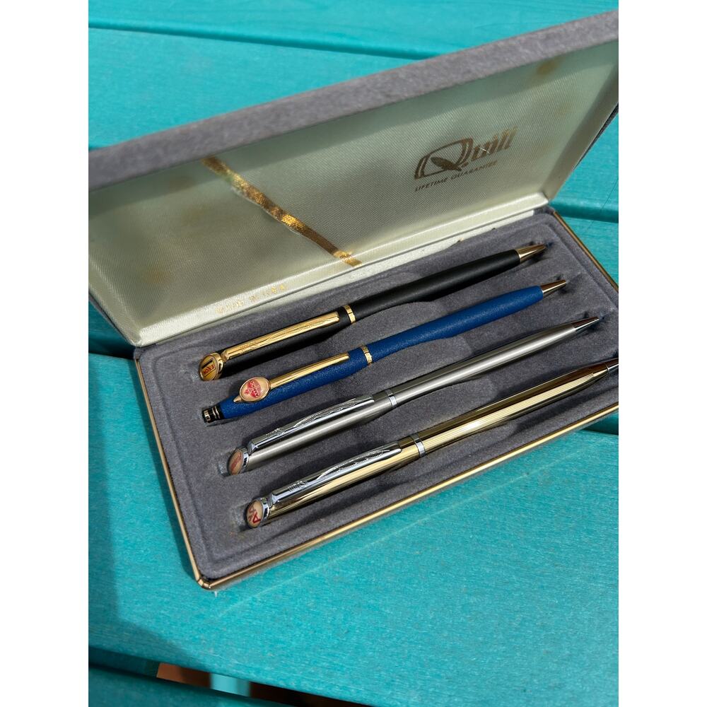 Vintage QUILL Pen Set of 4 - Corporate Logos - Cool Vintage Pens